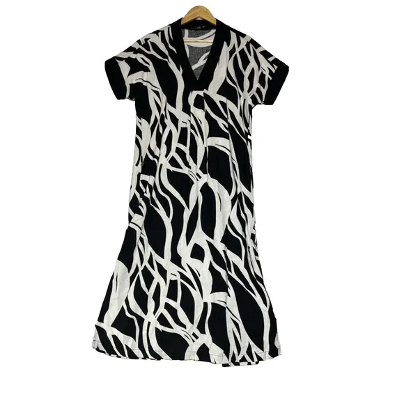 Rachel Zoe | Dresses | Rachel Zoe Linen Blend Midi Dress Medium Black White  V Neck Pleated Slits | Poshmark